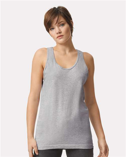 American Apparel 2408 Unisex Fine Jersey Tank - Heather Grey - model front