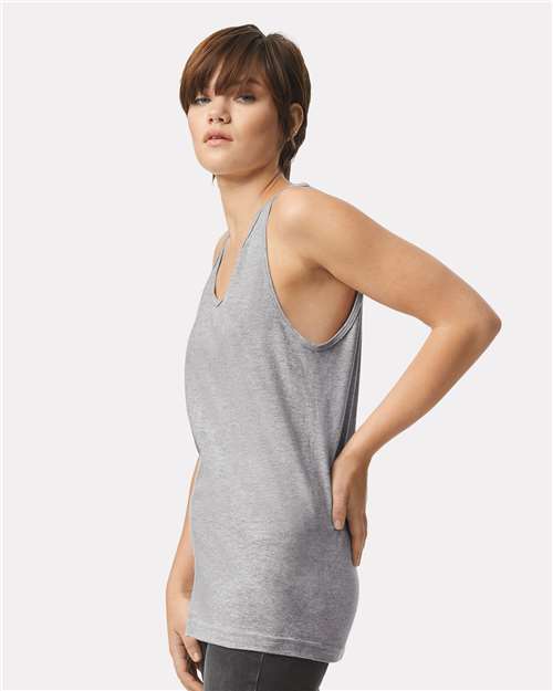 American Apparel 2408 Unisex Fine Jersey Tank - Heather Grey - model side