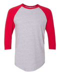 American Apparel BB453W 50/50 Raglan Three-Quarter Sleeve Tee - Heather Grey/ Red - front