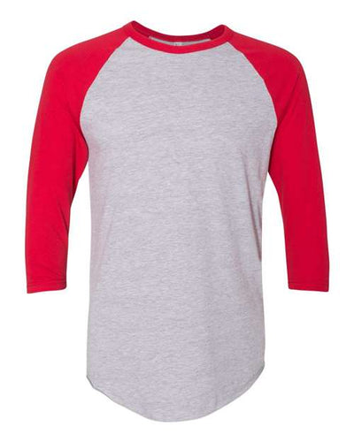American Apparel BB453W 50/50 Raglan Three-Quarter Sleeve Tee - Heather Grey/ Red - front