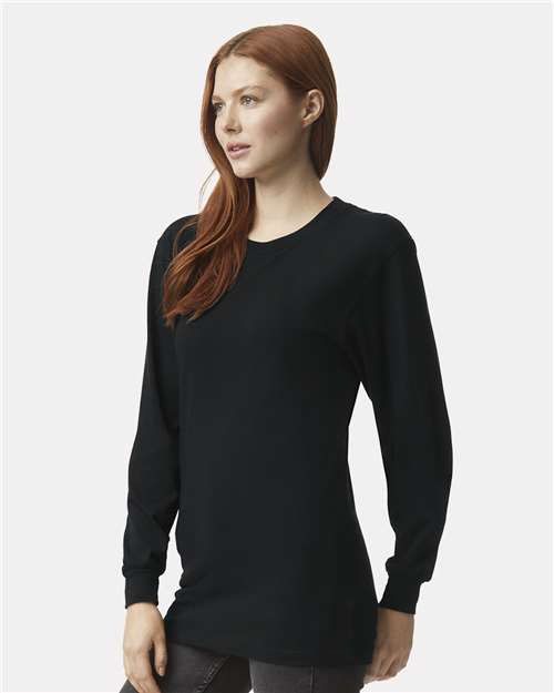 American Apparel 2007 Unisex Fine Jersey Long Sleeve Tee - Black - model side