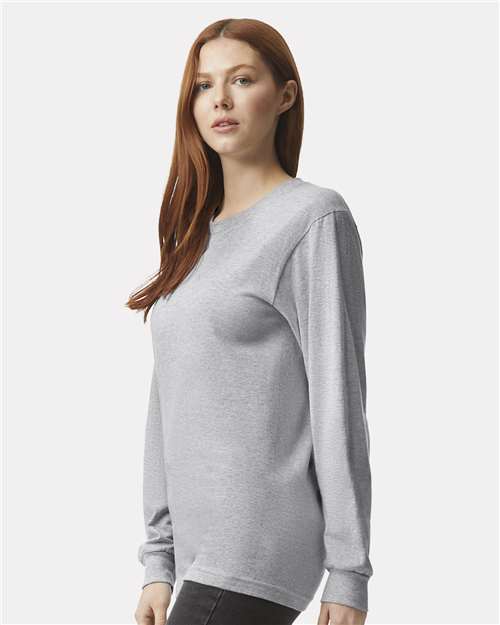 American Apparel 2007 Unisex Fine Jersey Long Sleeve Tee - Heather Grey - model side