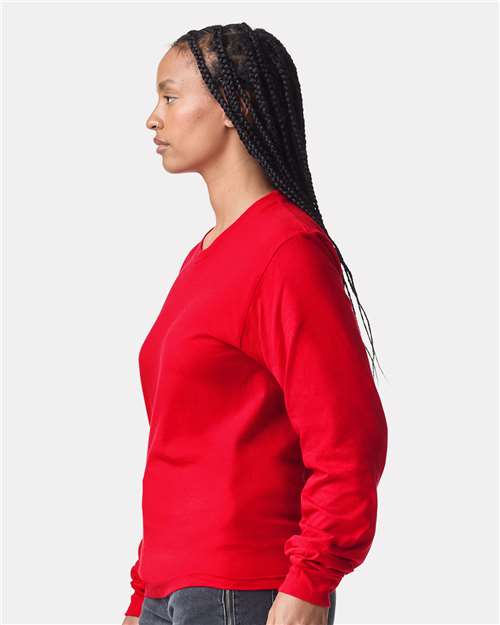 American Apparel 2007 Unisex Fine Jersey Long Sleeve Tee - Red - model side