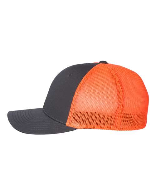 Richardson 110 R-Flex Trucker Cap - Charcoal/ Neon Orange - side