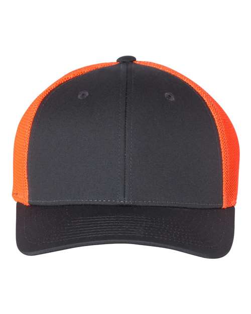 Richardson 110 R-Flex Trucker Cap - Charcoal/ Neon Orange - front