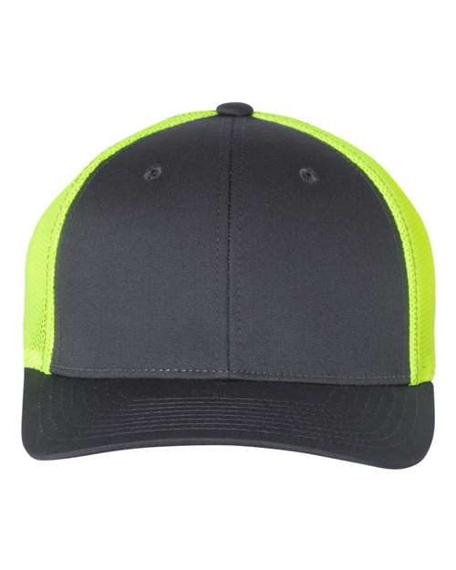 Richardson 110 R-Flex Trucker Cap - Charcoal/ Neon Yellow - front