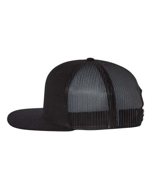 Richardson 511 Wool Blend Flat Bill Trucker Cap - Black/ Black - side