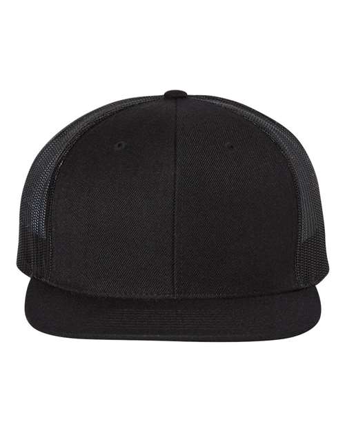 Richardson 511 Wool Blend Flat Bill Trucker Cap - Black/ Black - front