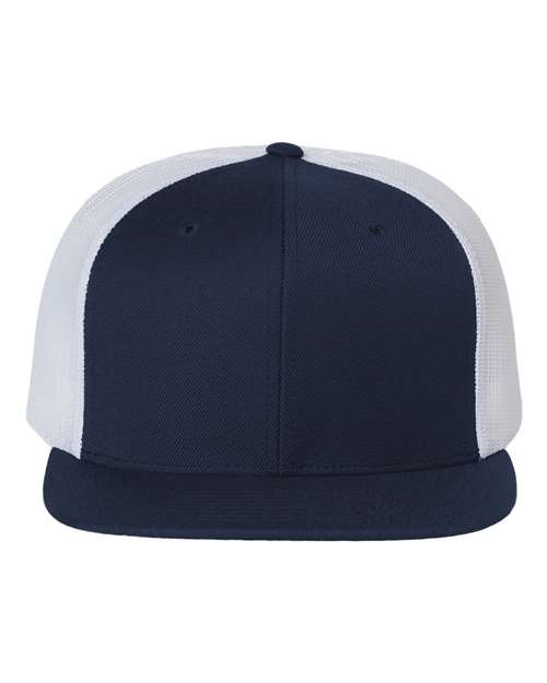 Richardson 511 Wool Blend Flat Bill Trucker Cap - Navy/ White - front