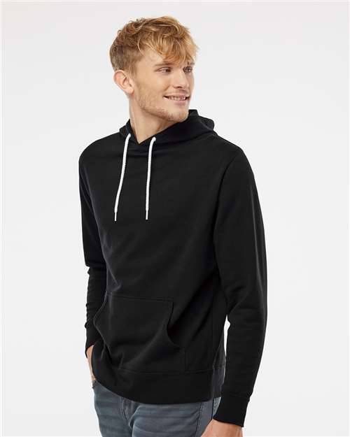 Independent Trading Co. AFX90UN Unisex Lightweight Hooded Sweatshirt - Black - model side
