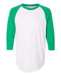 Augusta Sportswear 4420 Unisex Three-Quarter Raglan Sleeve Baseball Jersey T-Shirt - White/ Kelly - front