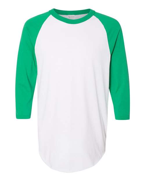 Augusta Sportswear 4420 Unisex Three-Quarter Raglan Sleeve Baseball Jersey T-Shirt - White/ Kelly - front