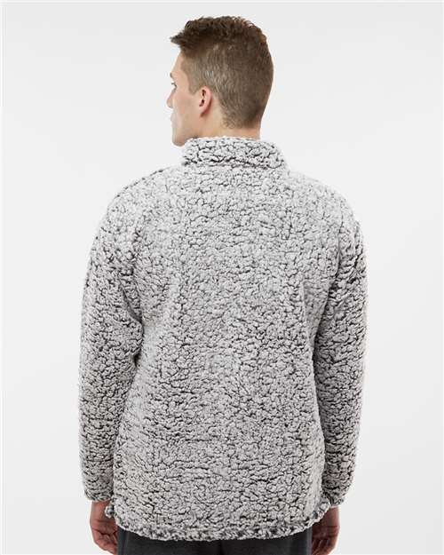 J. America 8454 Men's Sherpa Quarter-Zip Pullover - Black Heather - model back