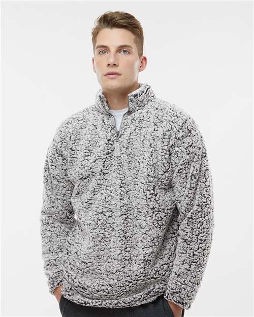 J. America 8454 Men's Sherpa Quarter-Zip Pullover - Black Heather - model front