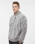 J. America 8454 Men's Sherpa Quarter-Zip Pullover - Black Heather - model side