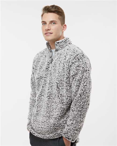 J. America 8454 Men's Sherpa Quarter-Zip Pullover - Black Heather - model side