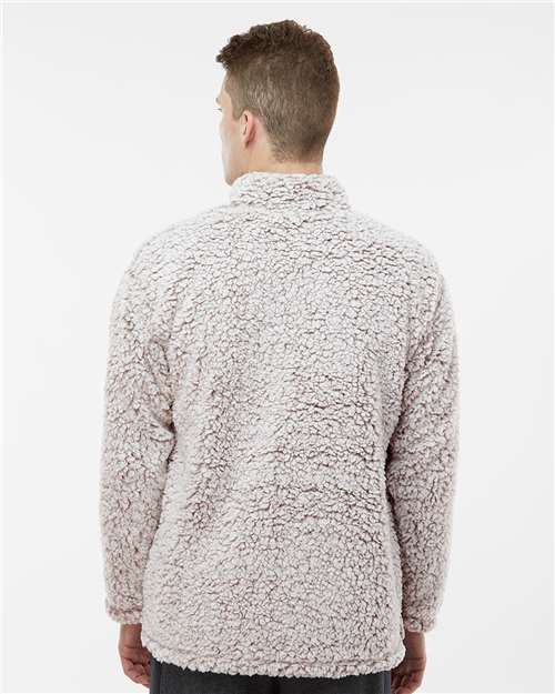 J. America 8454 Men's Sherpa Quarter-Zip Pullover - Oatmeal Heather - model back