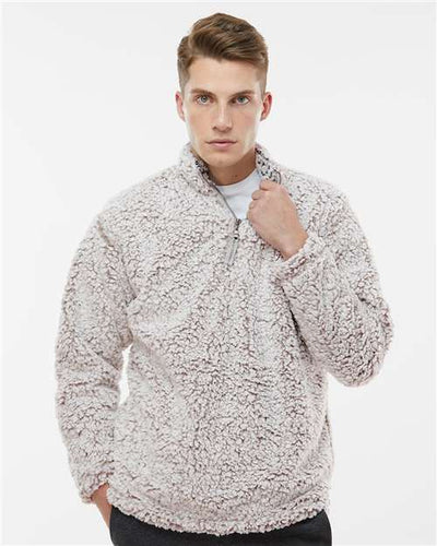 J. America 8454 Men's Sherpa Quarter-Zip Pullover - Oatmeal Heather - model front