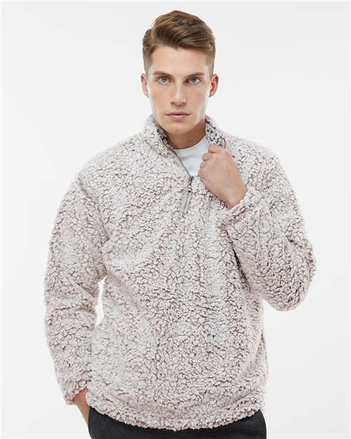 J. America 8454 Men's Sherpa Quarter-Zip Pullover - Oatmeal Heather - model front