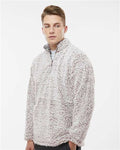 J. America 8454 Men's Sherpa Quarter-Zip Pullover - Oatmeal Heather - model side