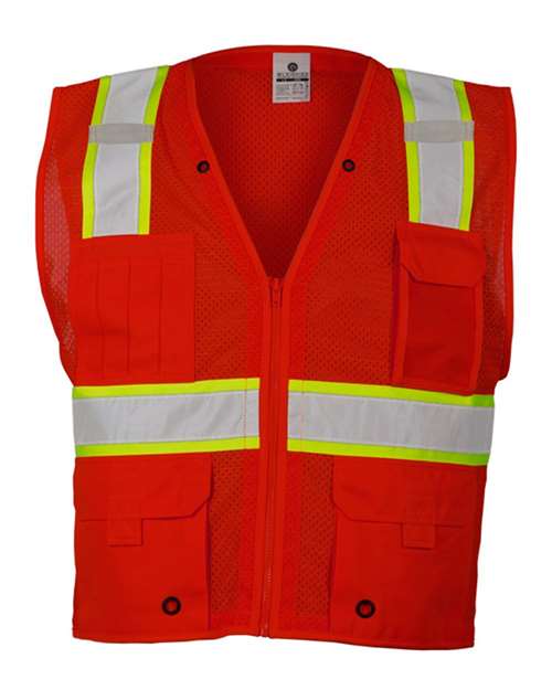 Kishigo B100-111 Unisex EV Series Enhanced Visibility Multi-Pocket Mesh Vest - Red/Lime - B103 - front