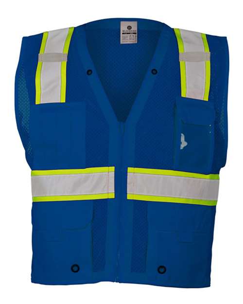 Kishigo B100-111 Unisex EV Series Enhanced Visibility Multi-Pocket Mesh Vest - Royal Blue/ Lime - B102 - front