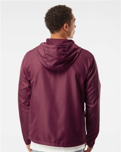 Independent Trading Co. EXP54LWZ Men's Lightweight Windbreaker Full-Zip Jacket - Maroon - model back