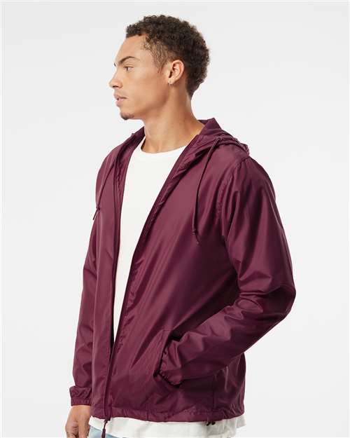 Independent Trading Co. EXP54LWZ Men's Lightweight Windbreaker Full-Zip Jacket - Maroon - model side