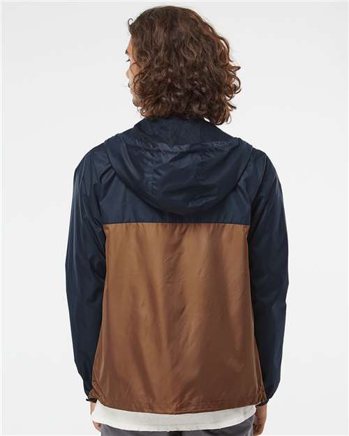 Independent Trading Co. EXP54LWZ Men's Lightweight Windbreaker Full-Zip Jacket - Classic Navy/ Saddle - model back