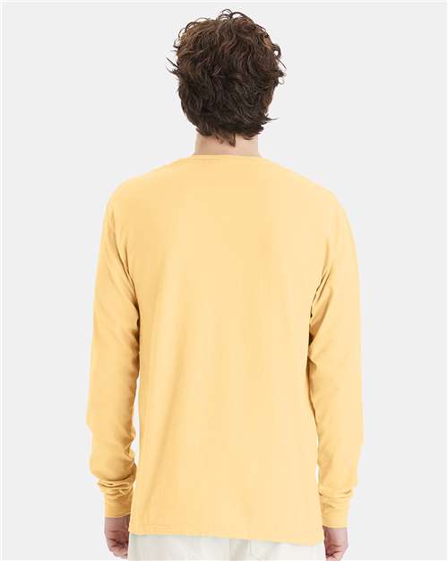 Hanes GDH200 Unisex Garment-Dyed Long Sleeve T-Shirt - Summer Squash Yellow - model back