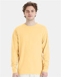 Hanes GDH200 Unisex Garment-Dyed Long Sleeve T-Shirt - Summer Squash Yellow - model front