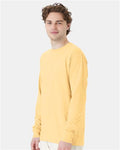 Hanes GDH200 Unisex Garment-Dyed Long Sleeve T-Shirt - Summer Squash Yellow - model side