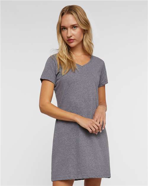 LAT 3522 Women's Fine Jersey V-Neck Coverup - Granite Heather - model front