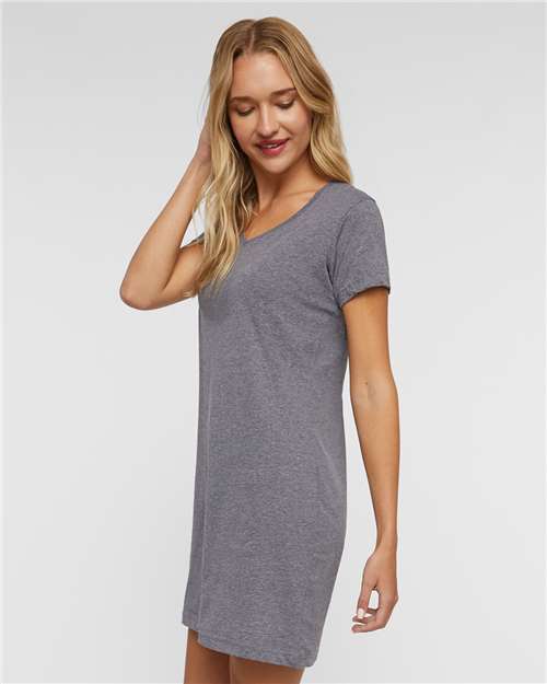 LAT 3522 Women's Fine Jersey V-Neck Coverup - Granite Heather - model side