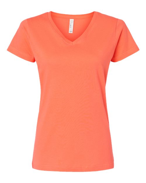 LAT 3507 Women's Fine Jersey V-Neck Tee - Papaya - front