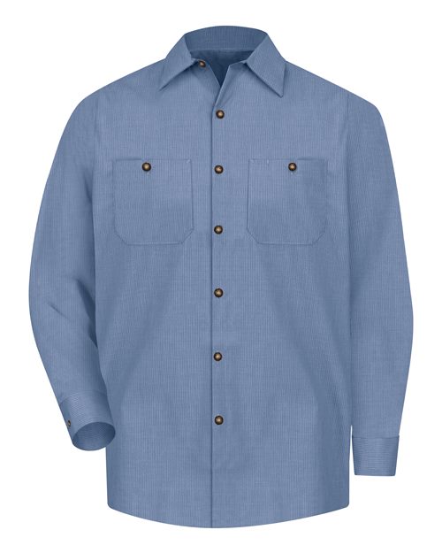 Red Kap SP14 Men's Industrial Long Sleeve Work Shirt - Denim Blue Microcheck - front