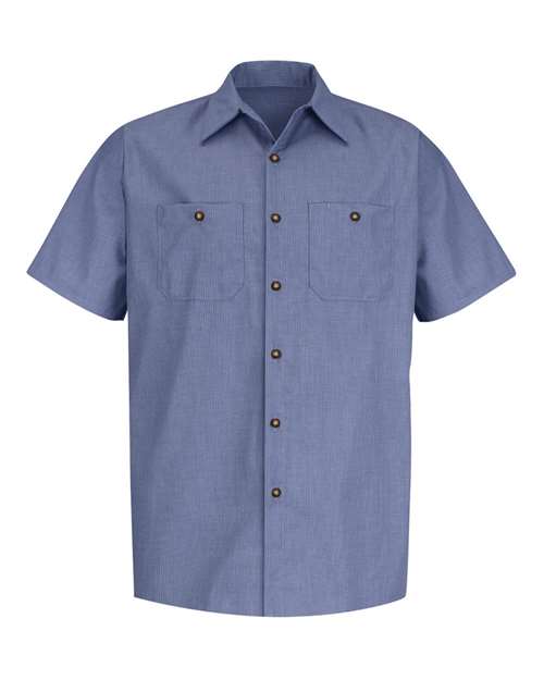 Red Kap SP24 Men's Industrial Short Sleeve Work Shirt - Denim Blue Microcheck - front