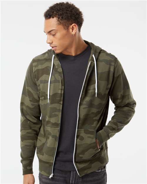 Independent Trading Co. AFX90UNZ Unisex Lightweight Full-Zip Hooded Sweatshirt - Forest Camo - model front