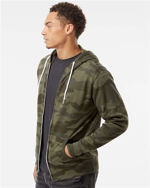 Independent Trading Co. AFX90UNZ Unisex Lightweight Full-Zip Hooded Sweatshirt - Forest Camo - model side