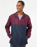 Independent Trading Co. EXP54LWZ Men's Lightweight Windbreaker Full-Zip Jacket - Maroon/ Classic Navy - model front