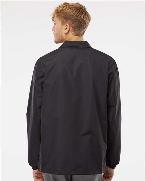 Independent Trading Co. EXP99CNB Men's Water-Resistant Windbreaker Coach’s Jacket - Black/ Black - model back