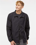 Independent Trading Co. EXP99CNB Men's Water-Resistant Windbreaker Coach’s Jacket - Black/ Black - model front