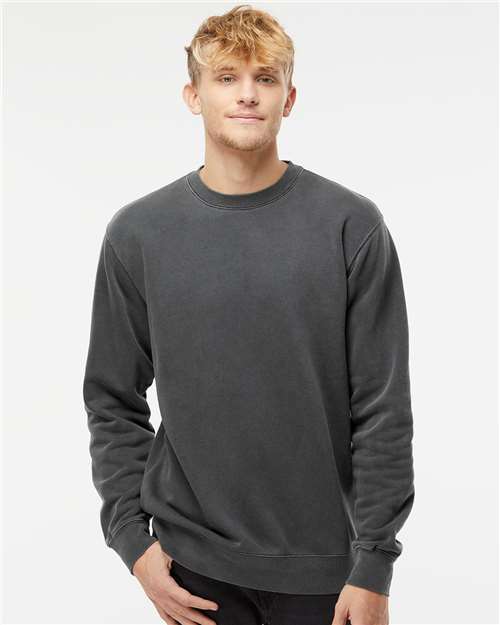 Independent Trading Co. PRM3500 Unisex Midweight Pigment-Dyed Crewneck Sweatshirt - Pigment Black - model front