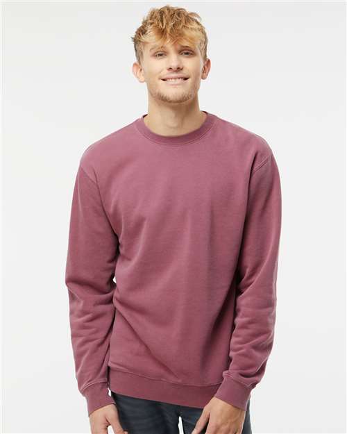 Independent Trading Co. PRM3500 Unisex Midweight Pigment-Dyed Crewneck Sweatshirt - Pigment Maroon - model front