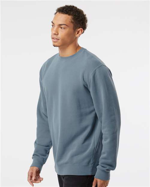 Independent Trading Co. PRM3500 Unisex Midweight Pigment-Dyed Crewneck Sweatshirt - Pigment Slate Blue - model side