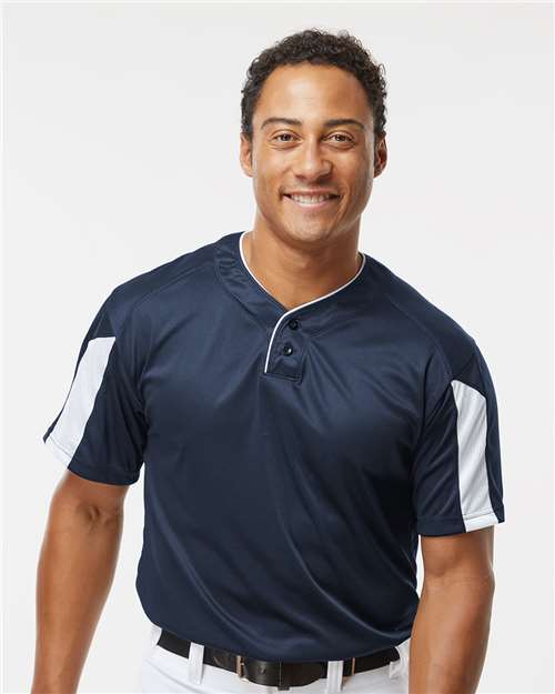 Alleson Athletic 7976 Men's Striker Placket - Navy/ White - model front