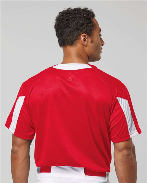 Alleson Athletic 7976 Men's Striker Placket - Red/ White - model back