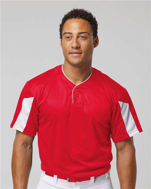 Alleson Athletic 7976 Men's Striker Placket - Red/ White - model front