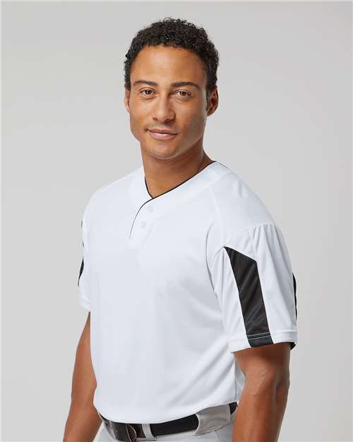 Alleson Athletic 7976 Men's Striker Placket - White/ Black - model side