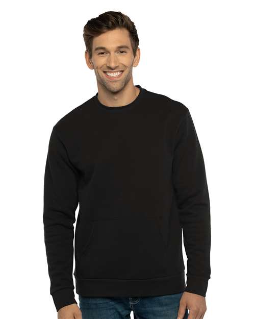 Next Level 9001 Unisex Santa Barbara Pocket Crewneck Sweatshirt - Black - model front